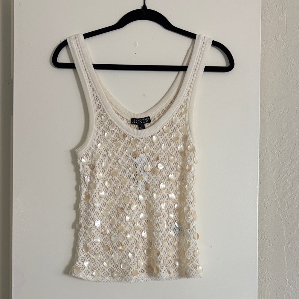 J. Crew Cream Sequin Crochet Tank